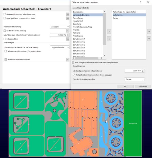 Eigenschaftsbasiertes Nesting in der Lantek-Software erleichtert die Zuordnung Werkstücke/Auftrag. "Eigenschaftsbasiertes Schachteln" für eine reibungslose Fertigung