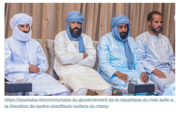 https://koulouba.ml/communique-du-gouvernement-de-la-republique-du-mali-suite-a-la-liberation-de-qua Vier marokkanische Lkw-Fahrer nach ihrer Entführung in Burkina Faso in Mali freigelassen