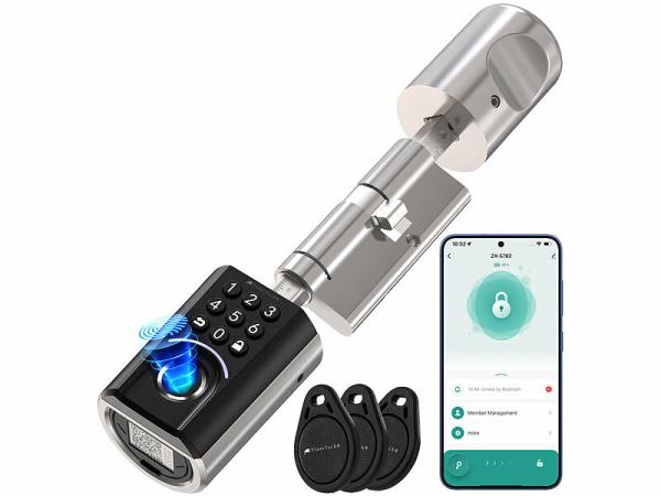 VisorTech Elektronischer Tür-Schließzylinder TSZ-590, App, RFID, Fingerscan, PIN, IP54, www.pearl.de VisorTech Elektronischer Tür-Schließzylinder TSZ-590
