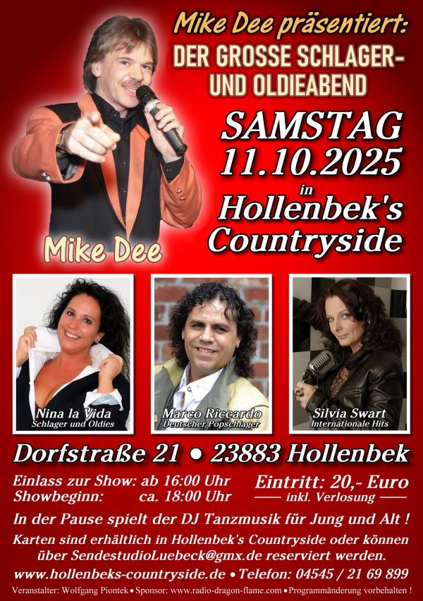 Die "Original Kultshow" mit Mike Dee gastiert in Hollenbek
