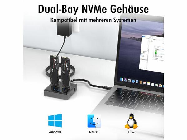 Xystec Dual-Bay-Dockingstation für M.2-SSD-Speicher zum Klonen ohne PC, USB-C, www.pearl.de Xystec Dual-Bay-Dockingstation für M.2-SSD-Speicher zum Klonen ohne PC