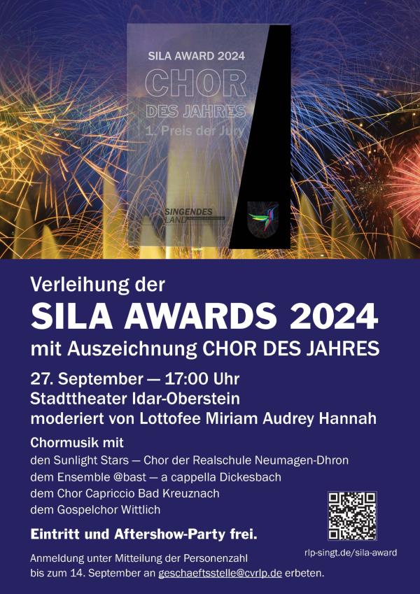 Die SILA Awards 2024 werden am 27. September im Stadttheater in Idar-Oberstein verliehen. Verleihung der SILA Awards 2024 - eine Auszeichnung für besonderes Engagement in der Chorkultur