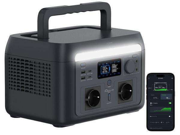 revolt Tragbare Powerstation & Solargenerator HSG-400, 512 Wh, USV, App, 600 Watt, www.pearl.de revolt Tragbare Powerstation & Solargenerator HSG-400