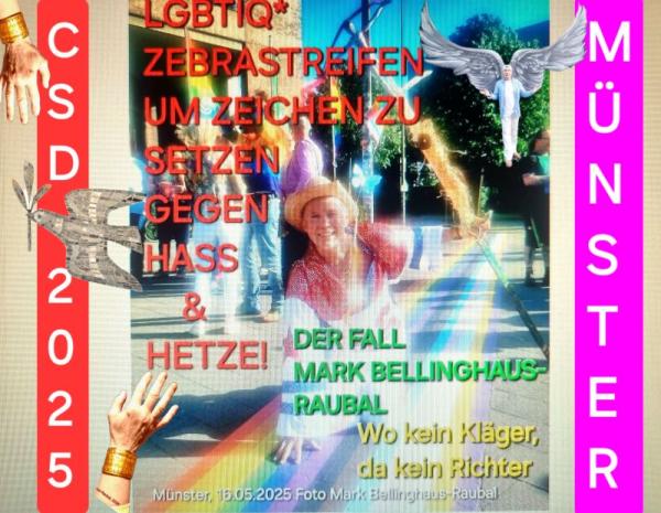 1. LGBTIQ* Zebrastreifen in Münster, Eröffnung im Mai 2025 CSD 2025 Münster 3 Jahre nach dem Tod von Transmann Malte C. hofft die LGBTIQ* Community auf friedliche Parade