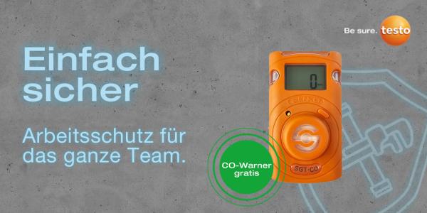 SGT CO-Warner kostenfrei dazu erhalten Einfach sicher. Arbeiten mit Testo-Messtechnik.
