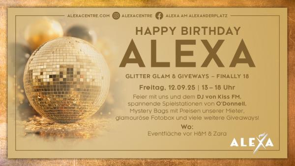 Am 12. September feiert das ALEXA seinen 18. Geburtstag. Das ALEXA lädt zur Geburtstagparty am 12. September ein