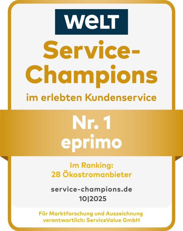 eprimo überzeugt erneut als Service-Champion im Bereich Ökostrom