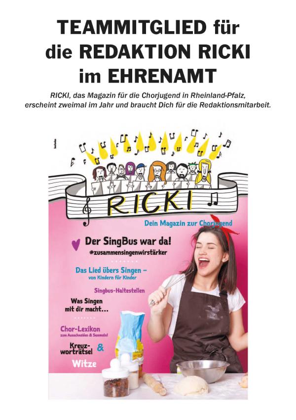Chorverband Rheinland-Pfalz sucht Volunteer für Ricki