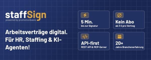 Neue Plattform staffSign vereinfacht Arbeitsverträge für HR und Recruiting - digital, rechtssicher, ohne Papier