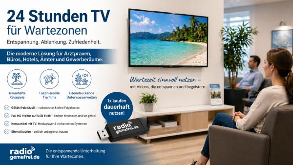 24-Stunden-TV für Wartezonen: Moderne Unterhaltungslösung für Arztpraxen und Gewerberäume von Radiogemafrei.de