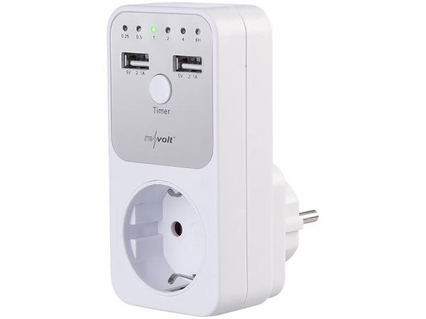 revolt Digitaler Dual-USB- und 230-V-Steckdosen-Countdown-Timer