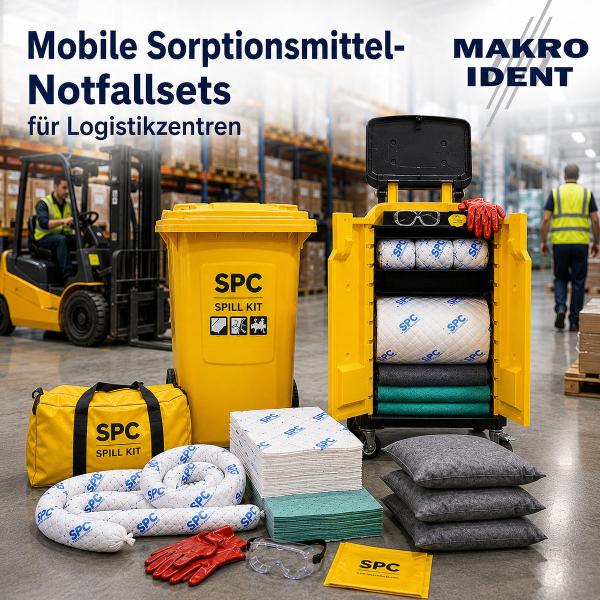 Mobile Sorptionsmittel-Notfallsets für Logistikzentren und große Lagerbereiche