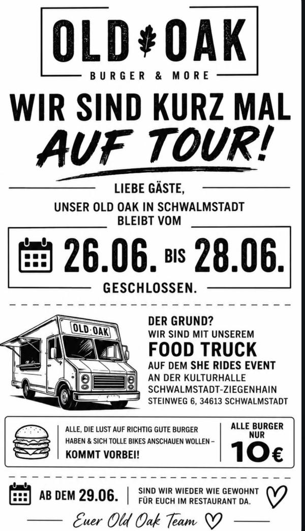 Old Oak Burger Schwalmstadt mit Foodtruck beim &bdquo;She Rides Event&ldquo; in Schwalmstadt-Ziegenhain