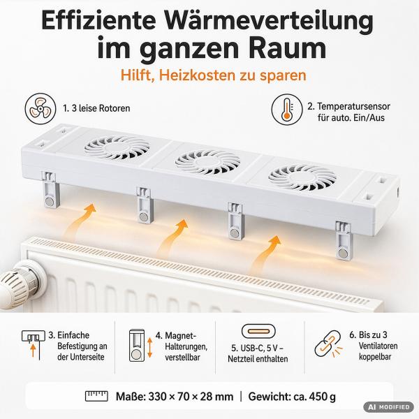 Sichler Heizkörper-Ventilator mit USB-Stromversorgung