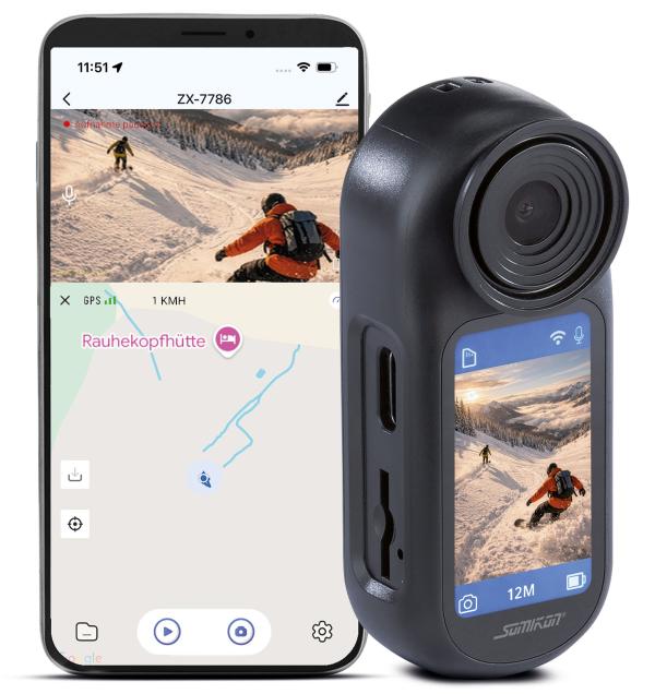 Somikon Akku-4K-Körperkamera mit Display, 140&deg;, WLAN, App
