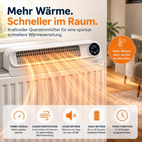 Sichler Akku-Heizkörper-Ventilator mit Querstromlüfter