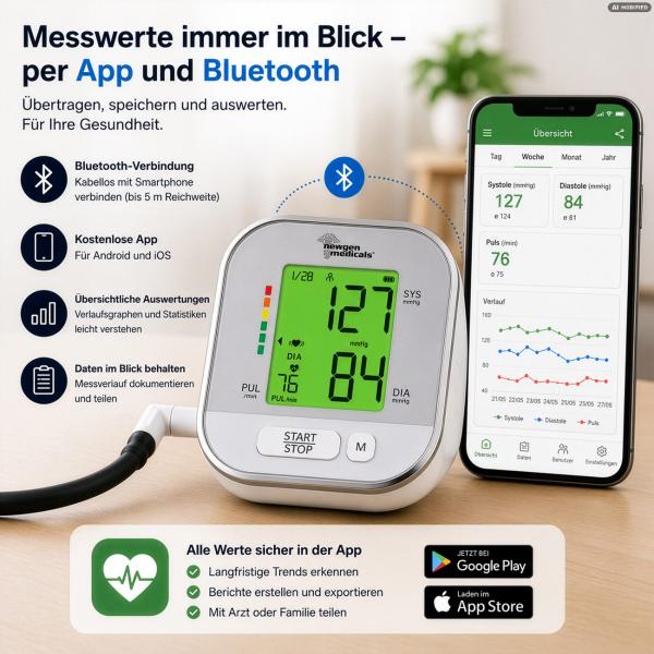 newgen medicals Smartes Oberarm-Blutdruckmessgerät OB-330