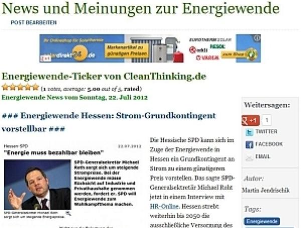 Neu: CleanThinking erweitert Angebot um Energiewende-Ticker