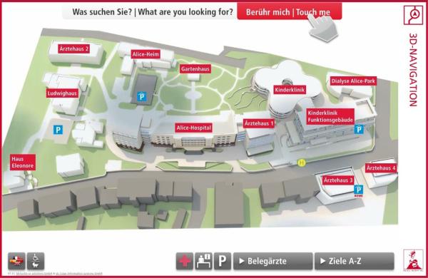 Verlaufen unmöglich: SIS realisiert digitales 3D-Wegeleitsystem im Alice-Hospital Darmstadt
